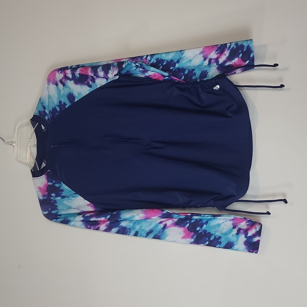 FREE COUNTRY Blue Pink Tie Dye 1/2 Zip Long Sleeve Scrunch Shirt